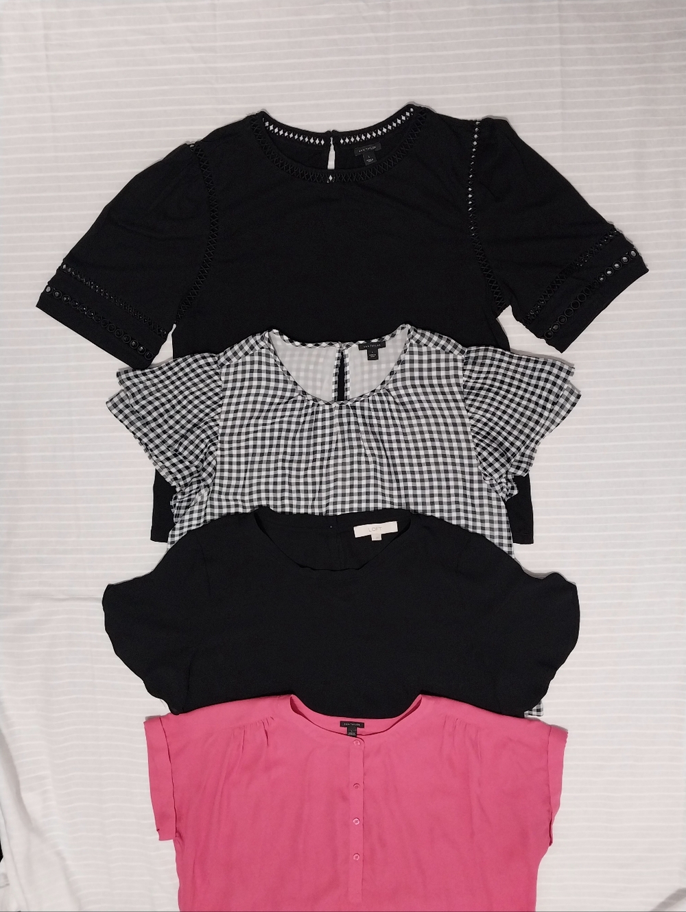 Ann Taylor Loft Blouse Women Size Large Pink Black Gingham Shirts